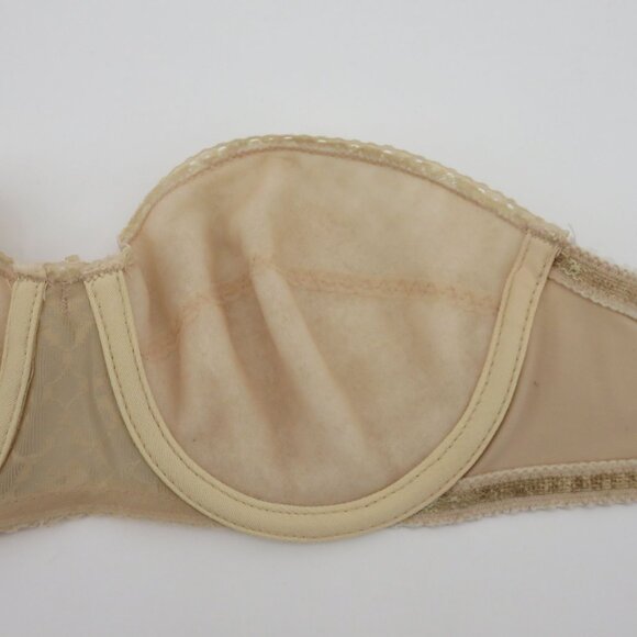 VTG Maidenform 32C 4155 Pretty Shapely Strapless Beige Underwire Floral Lace Bra - Picture 10 of 15